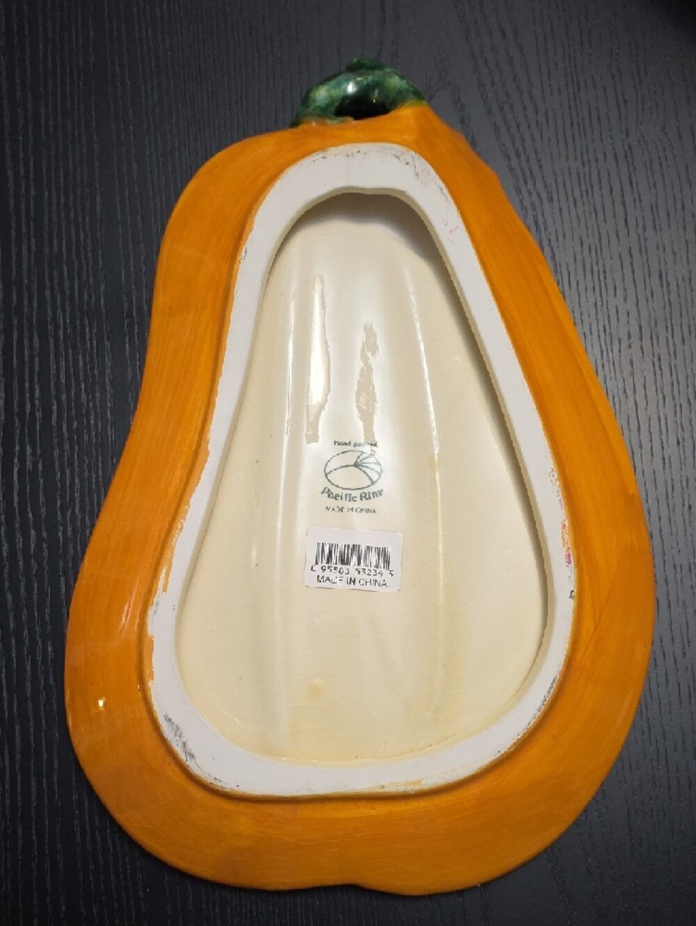 Festive Orange Ceramic Pumpkin Serving Platter with Green Accent - Picture 9 of 10